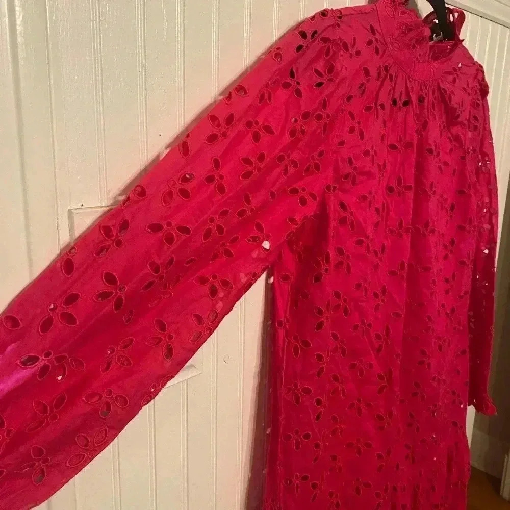 NWT J. Crew fully lined hot pink eyelet ruffled neck dress - Picture 16 of 16